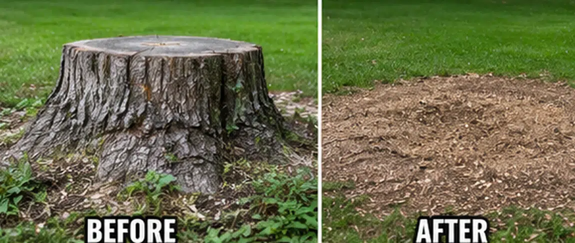 Before and after stump grinding service in Charleston WV