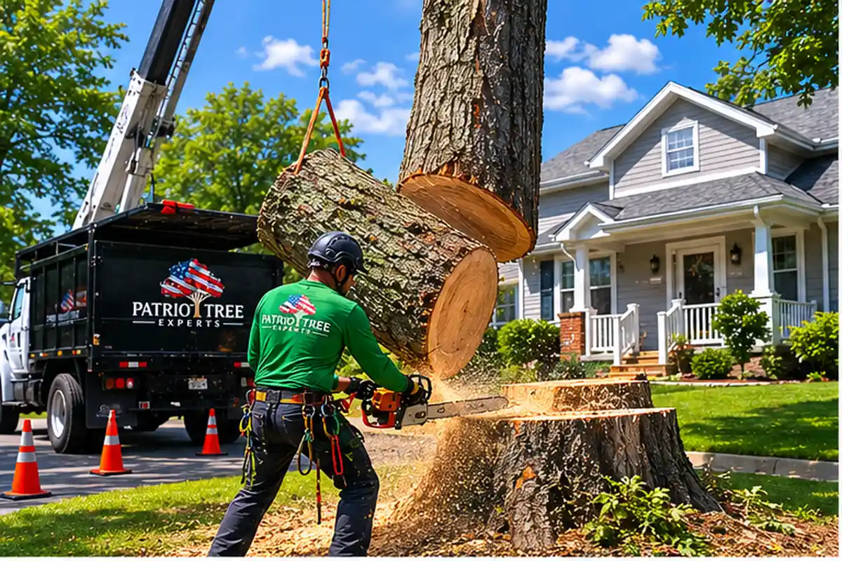 Patriot Tree Experts cutting a large tree for removal in Charleston WV