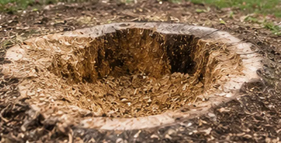Tree stump ground below the surface in Charleston WV