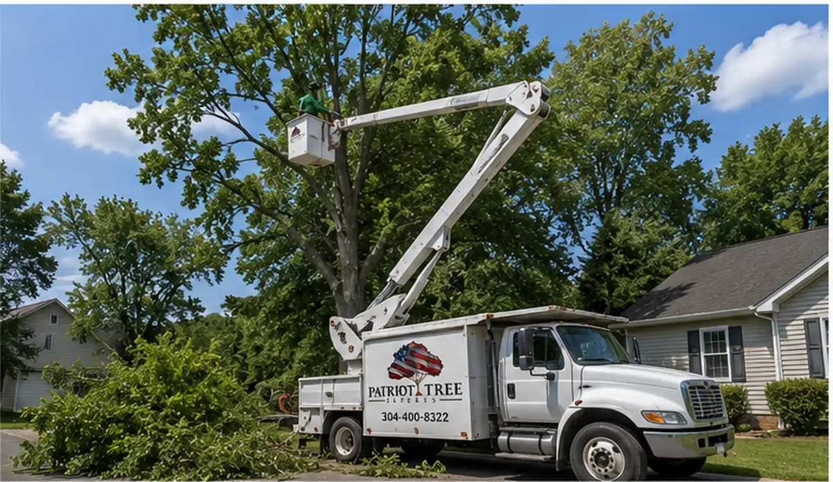 Patriot Tree Experts bucket truck tree trimming in Charleston WV